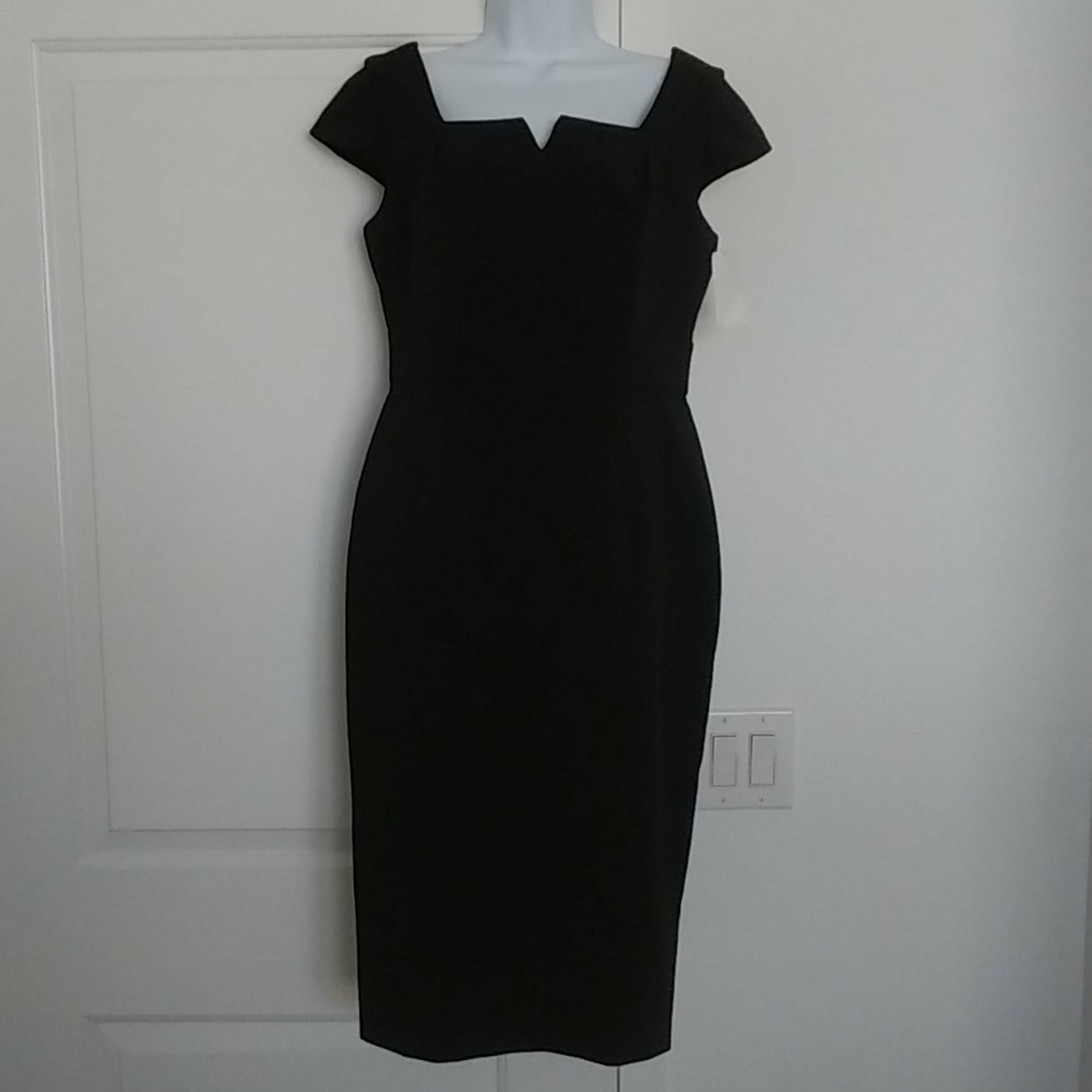 Maggy London Short Sleeve Square Neckline Black Dress